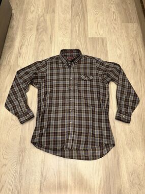 Vintage 80s Levi’s Plaid Western Button Shirt Top Lightweight Brown Blue Mens M